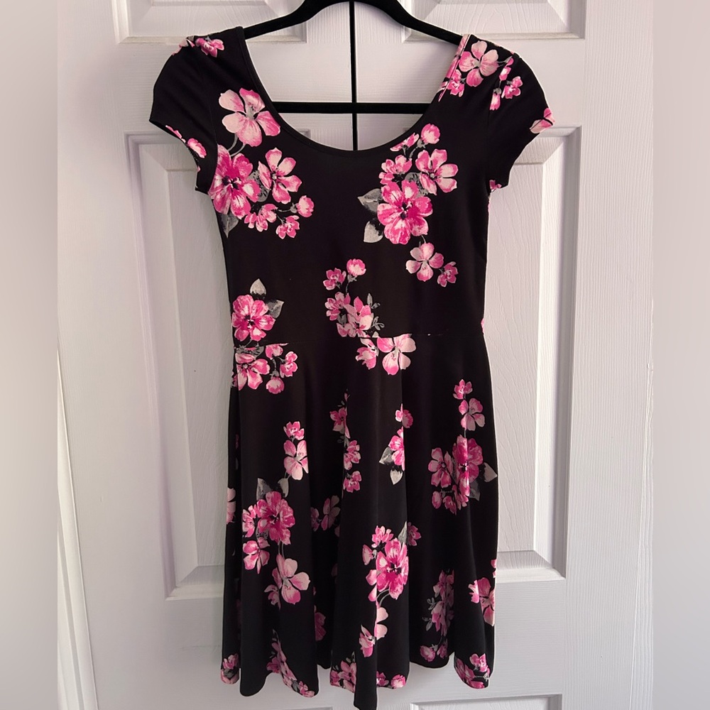 Aeropostale Black Midi Dress with Pink Floral Print